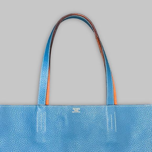Blue Pebbled Leather Tote Bag – Hermès-Inspired Style (Not Authenticated) - Picture 3 of 8